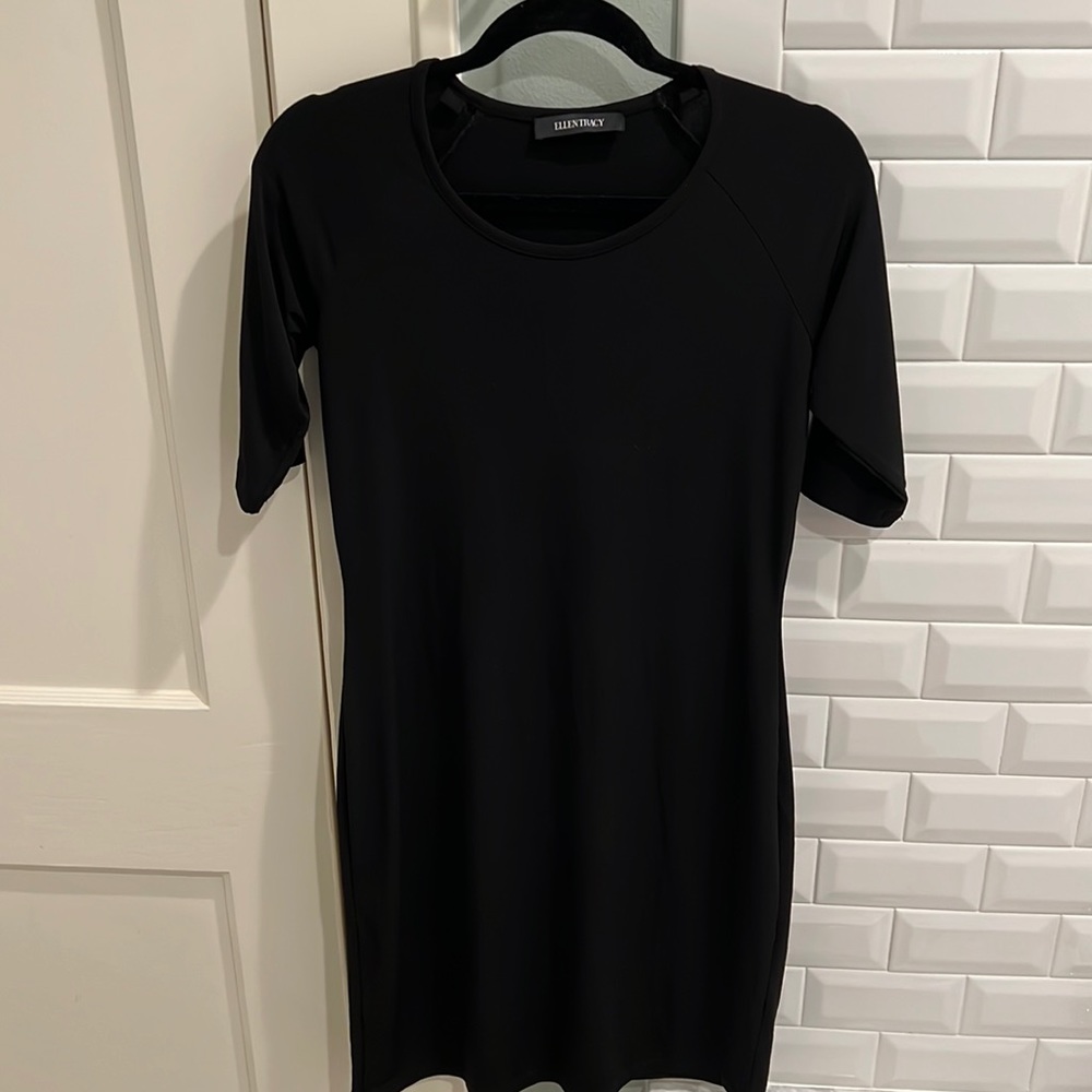 Black Ellen Tracy Shift Dress - Elbow Length Sleeves, Small